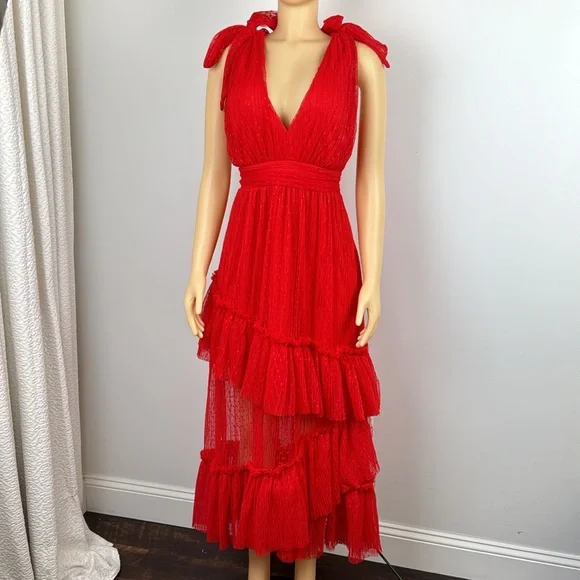 Vici Collection Tiered Tulle Midi Dress Red  Sz large - Picture 4 of 13
